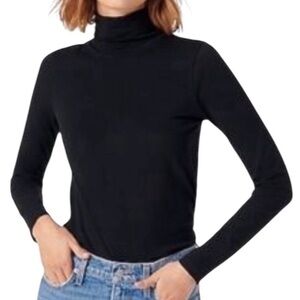 J CREW Black Tissue Turtleneck Long Sleeve Top Lightweight Cotton Size Medium